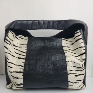 GHIBLI Luxury Italian Handmade Handbag Genuine Leather Zebra Panels croco Hobo